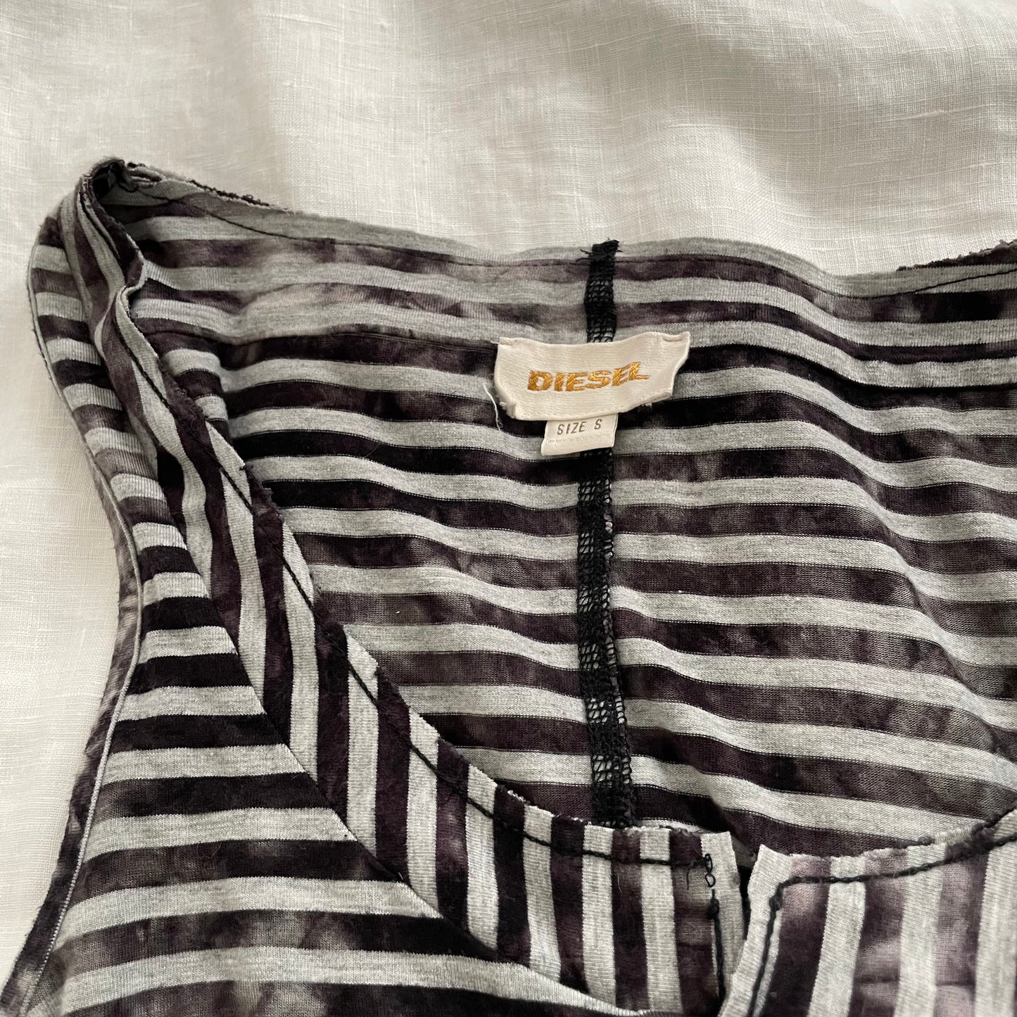 diesel black grey striped faded tank top with waist belt