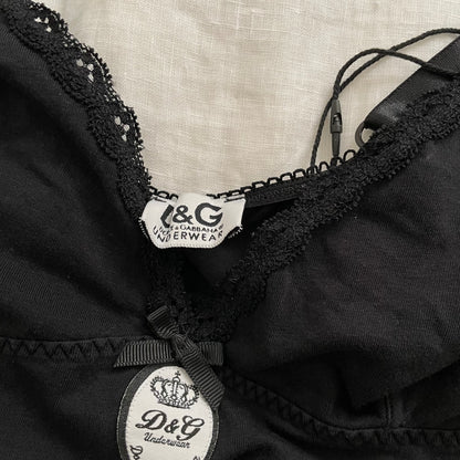 dolce & gabbana balletcore black flared babydoll ornamental charm camisole
