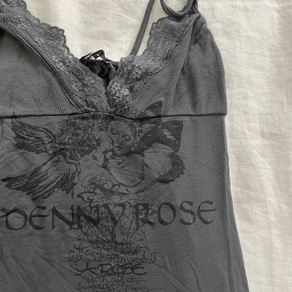 denny rose grunge sleaze cherub graphic print lacey trim camisole