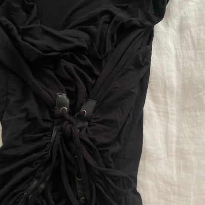 morgan de toi grunge sleaze boho black draped lace up corset sleeveless top
