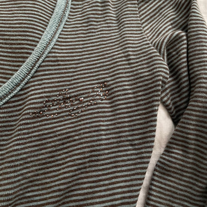 preppy liu jo light blue brown striped long sleeve cardigan top