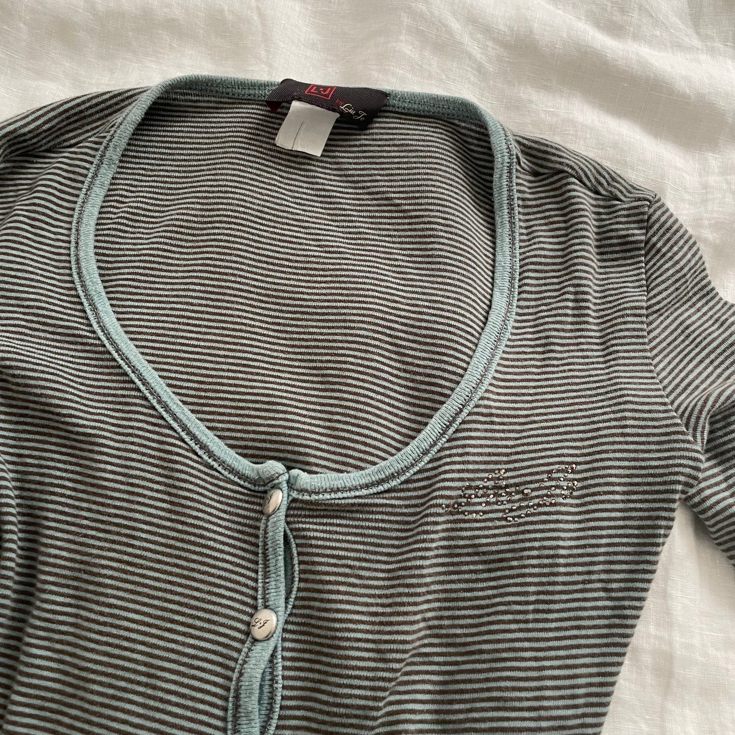 preppy liu jo light blue brown striped long sleeve cardigan top
