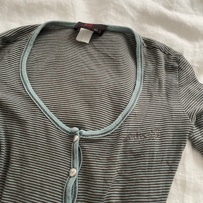 preppy liu jo light blue brown striped long sleeve cardigan top