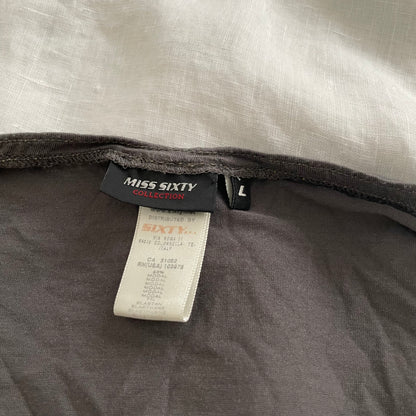 miss sixty grey taupe balletcore ruched puff cap sleeve babydoll milkmaid top