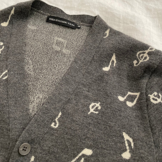 grey hysteric glamour thee hysteric xxx musical note print long sleeve cardigan