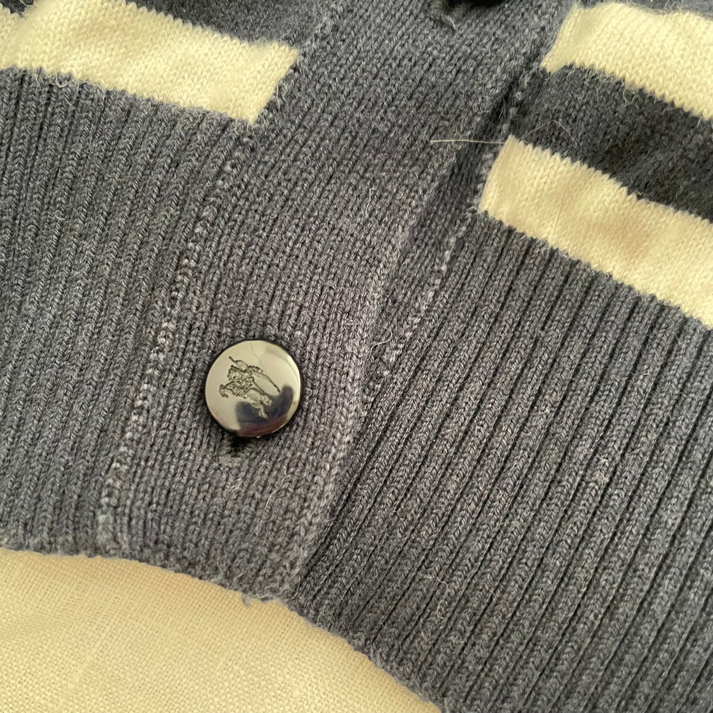 burberry blue label navy white striped puff sleeve crop cardigan