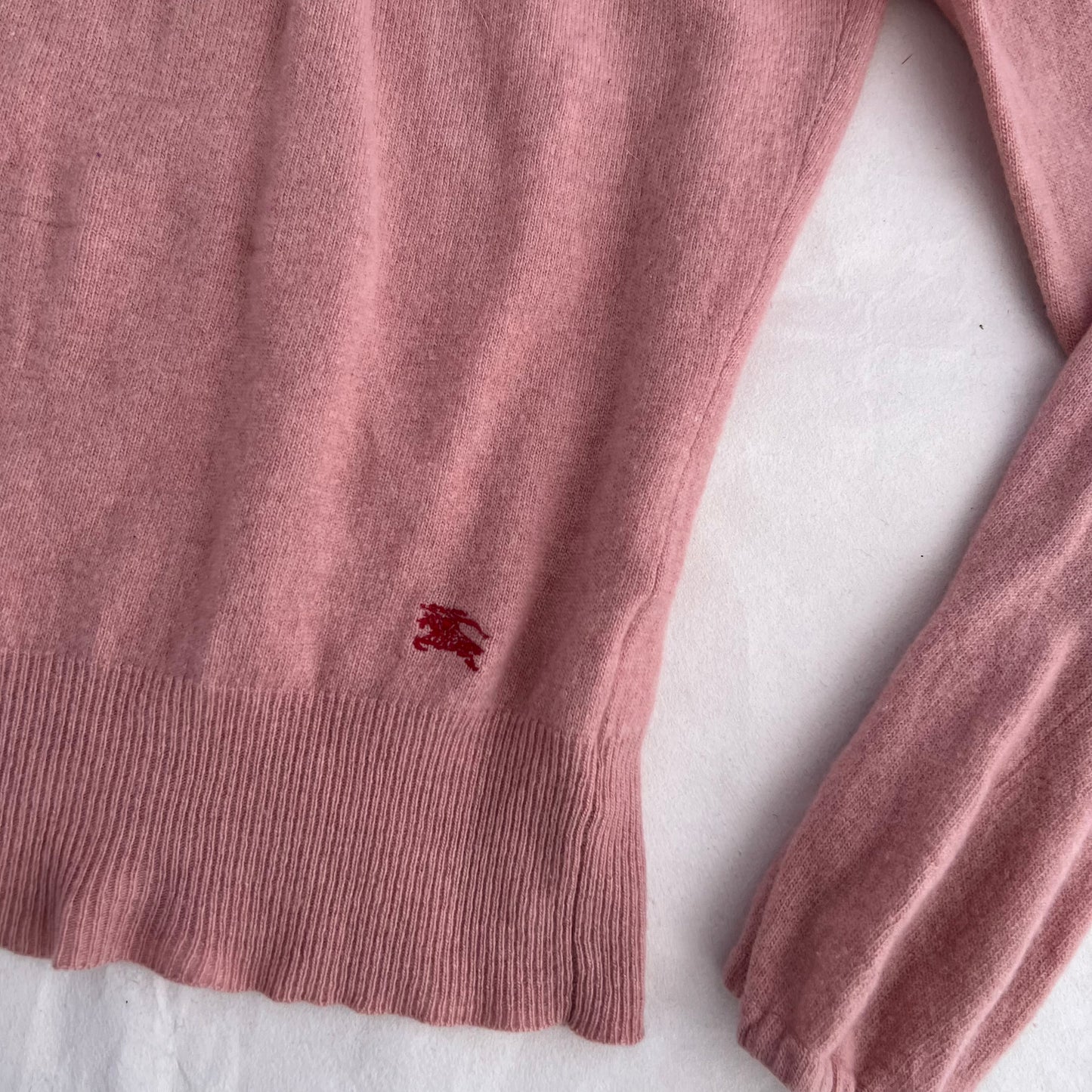 Burberry Blue Label Pink Long Sleeve Ruched Neck Wool Cashmere Balloon Sleeve Knit Sweater