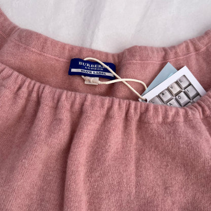 Burberry Blue Label Pink Long Sleeve Ruched Neck Wool Cashmere Balloon Sleeve Knit Sweater