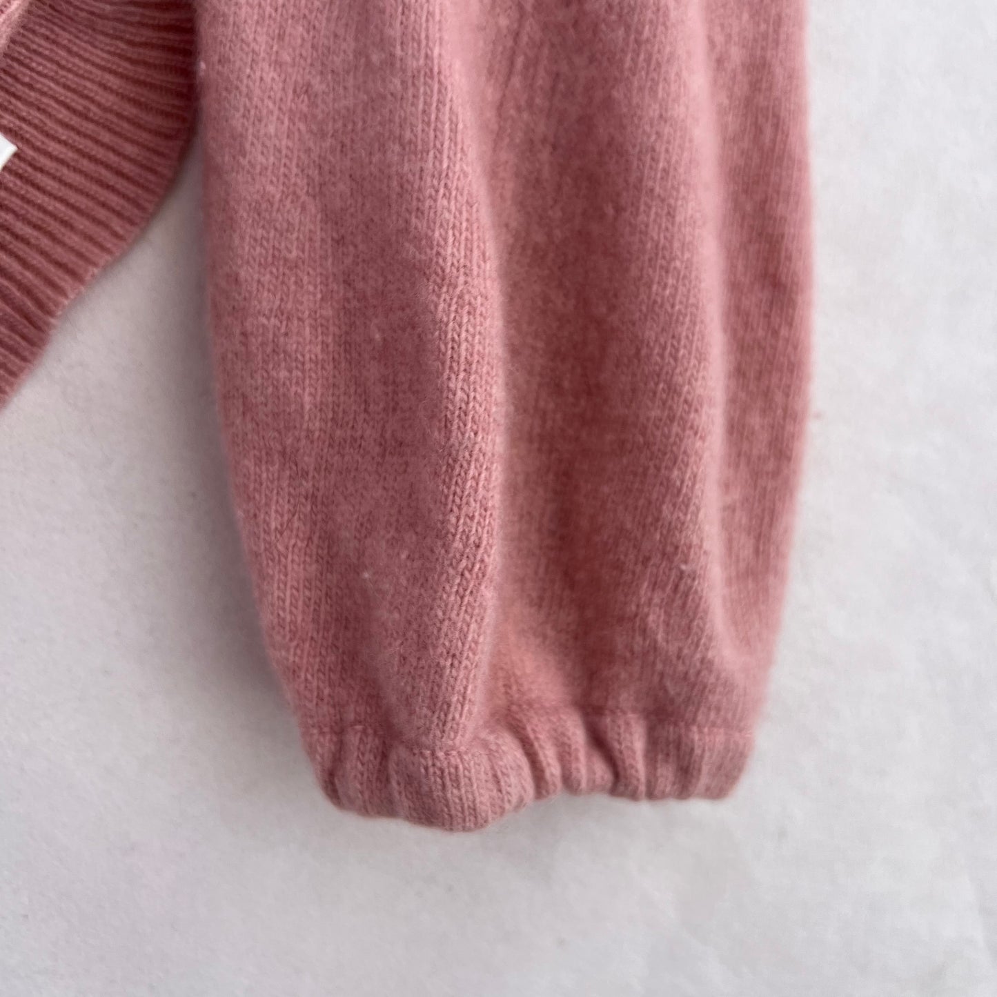 Burberry Blue Label Pink Long Sleeve Ruched Neck Wool Cashmere Balloon Sleeve Knit Sweater