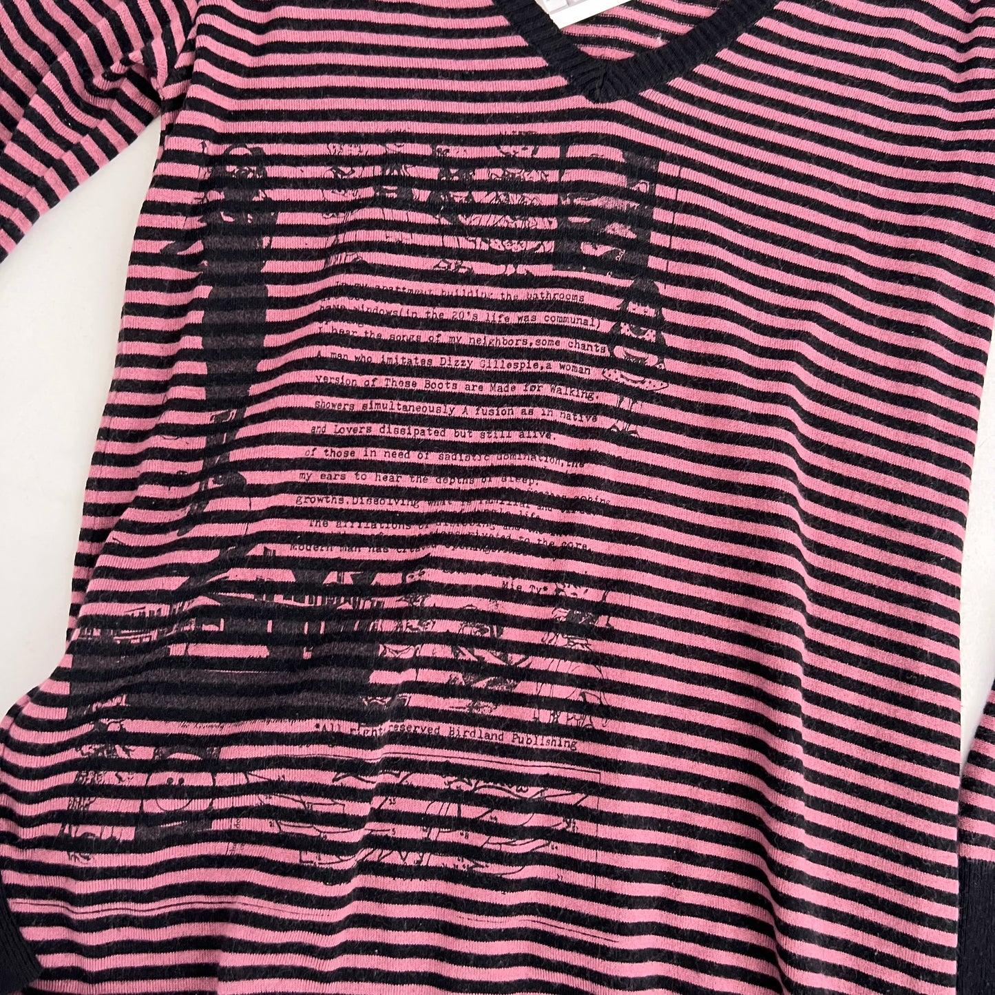 Hysteric Glamour x Destroy All Monsters Pink Black Striped Graphic Print Long Sleeve V Neck Sweater