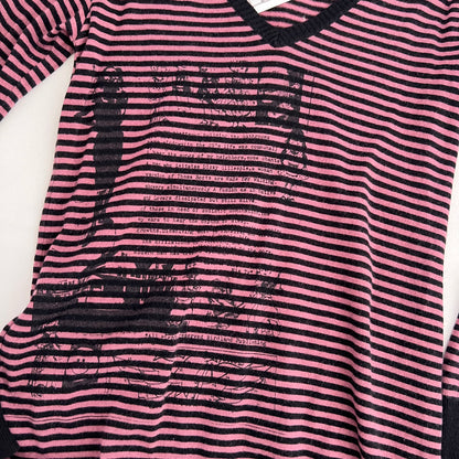 Hysteric Glamour x Destroy All Monsters Pink Black Striped Graphic Print Long Sleeve V Neck Sweater