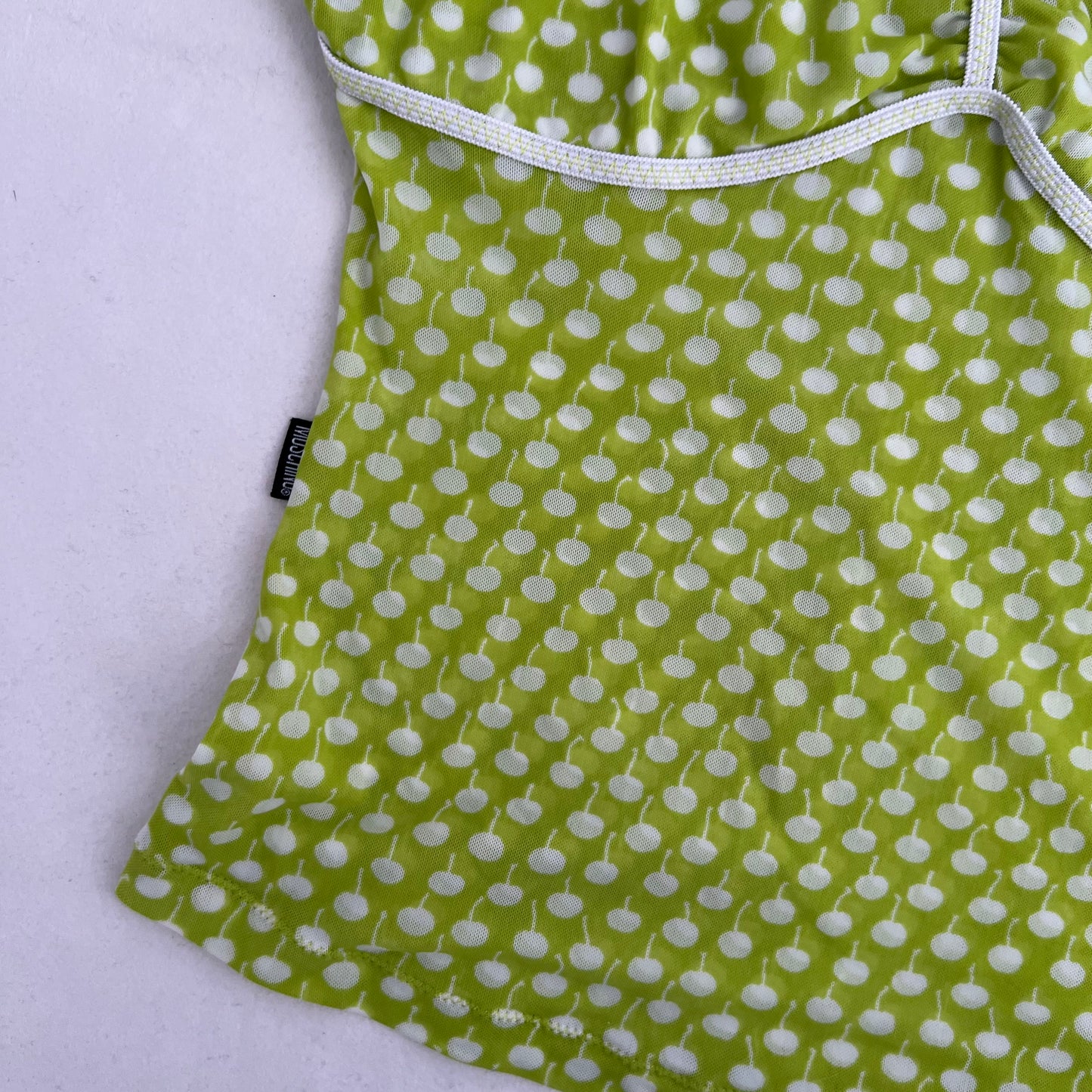 Moschino Light Spring Green Polka Dot Style Milkmaid Ruched Blouson