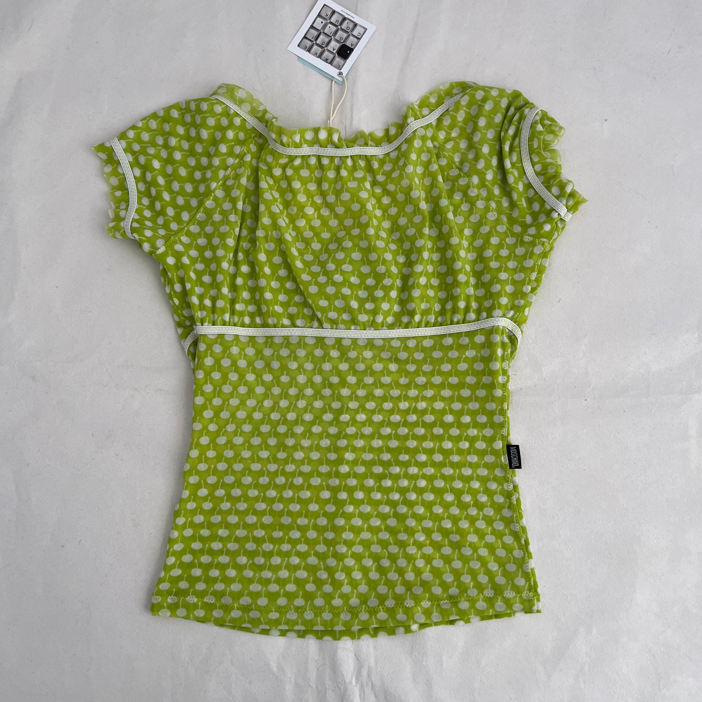 Moschino Light Spring Green Polka Dot Style Milkmaid Ruched Blouson