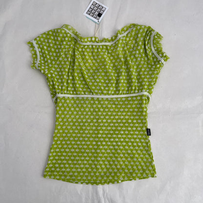Moschino Light Spring Green Polka Dot Style Milkmaid Ruched Blouson