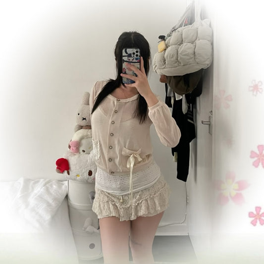 cottage ivory beige long sleeve dainty crochet embroidery lace cardigan