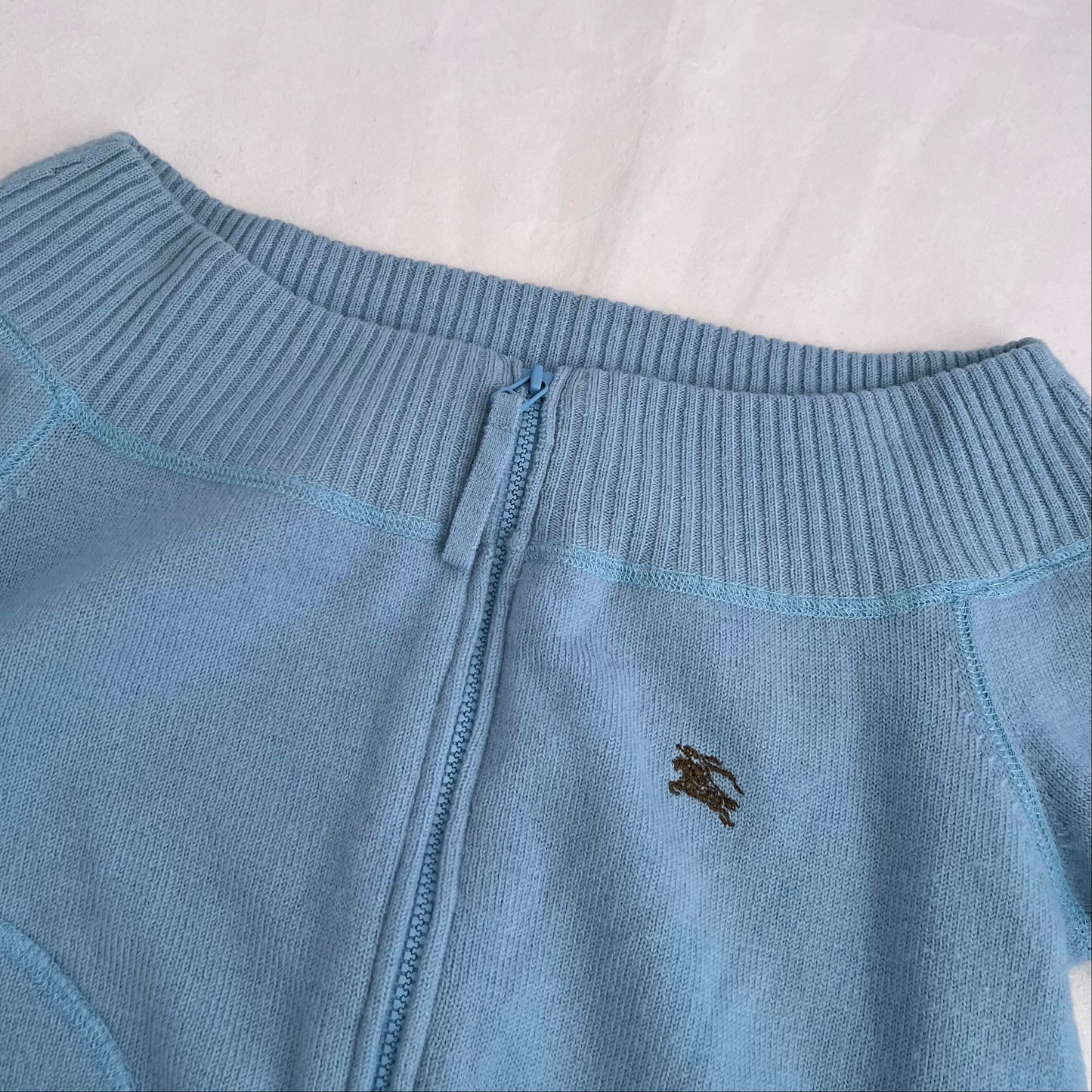 Baby Blue Burberry Blue Label Wide Neck Zip Sweater Cardigan Top