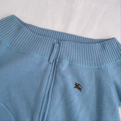 Baby Blue Burberry Blue Label Wide Neck Zip Sweater Cardigan Top