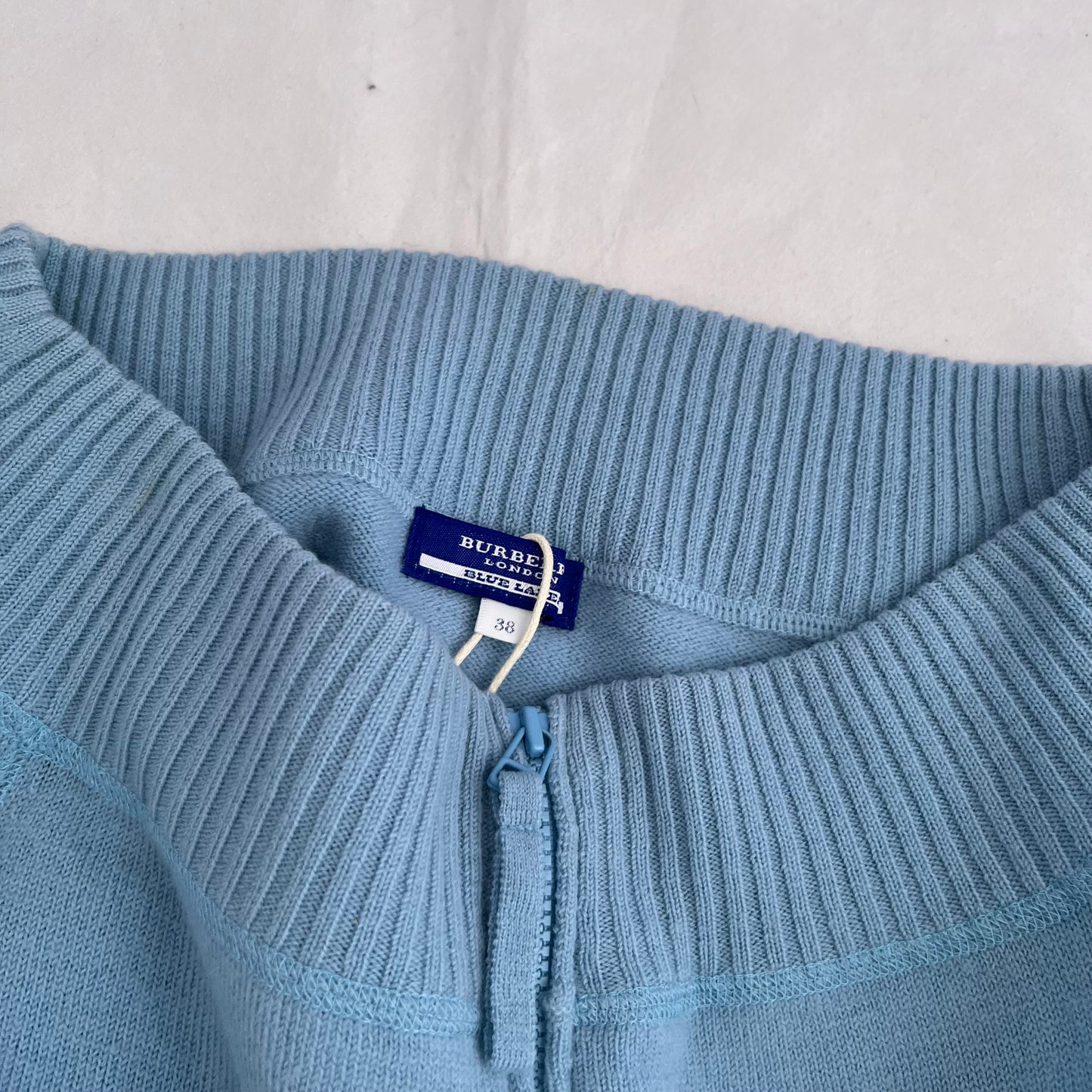 Baby Blue Burberry Blue Label Wide Neck Zip Sweater Cardigan Top