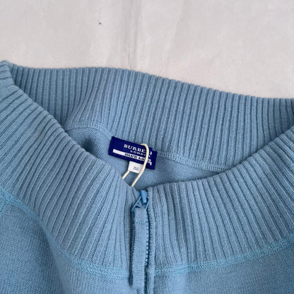 Baby Blue Burberry Blue Label Wide Neck Zip Sweater Cardigan Top