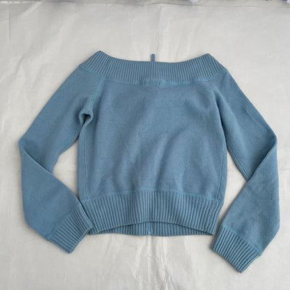 Baby Blue Burberry Blue Label Wide Neck Zip Sweater Cardigan Top