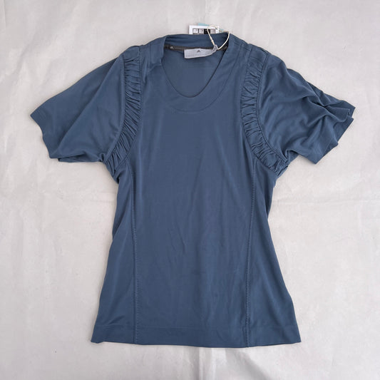 Adidas X Stella Mccartney Dusty Blue Ruched Shoulder Short Sleeve Shirt
