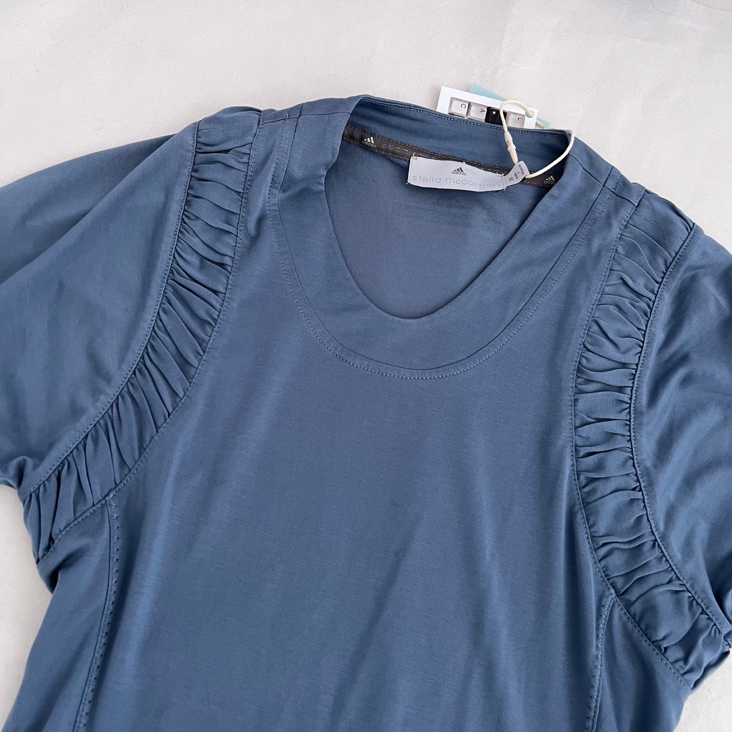Adidas X Stella Mccartney Dusty Blue Ruched Shoulder Short Sleeve Shirt