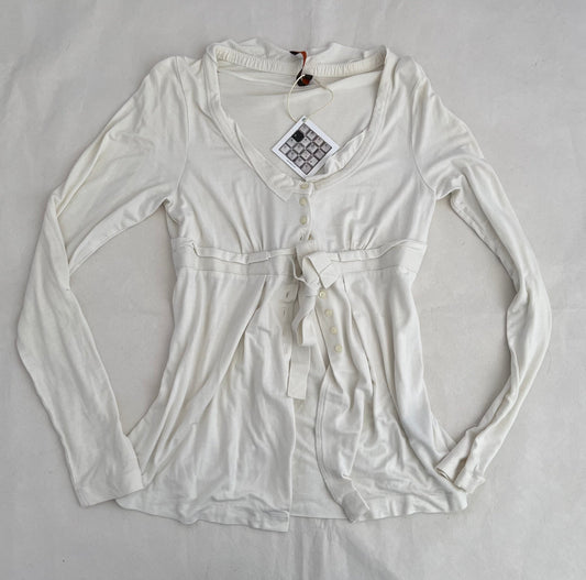 Cop Copine White Collared Long Sleeve Front Ribbon Tunic Blouse