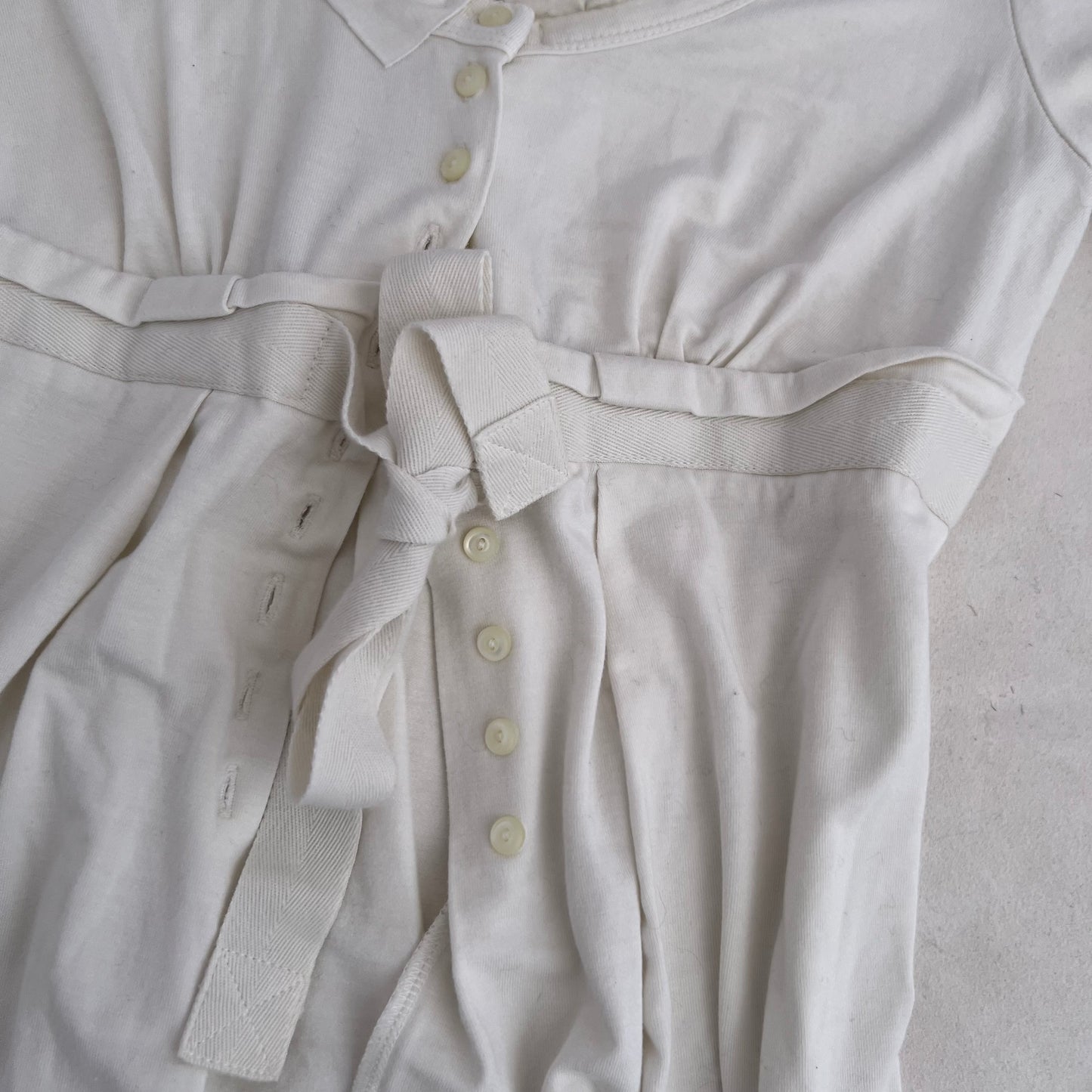 Cop Copine White Collared Long Sleeve Front Ribbon Tunic Blouse