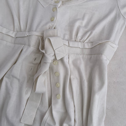 Cop Copine White Collared Long Sleeve Front Ribbon Tunic Blouse