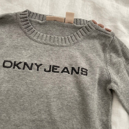 dkny light grey long sleeve ribbed hem long sleeve knit top