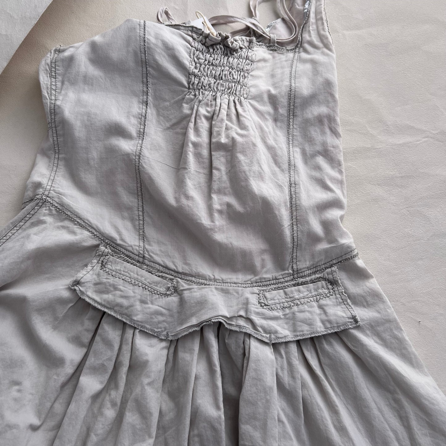 Et Compagnie Greige Utility Drop Waist Button Down Flared Midi Dress