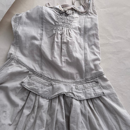 Et Compagnie Greige Utility Drop Waist Button Down Flared Midi Dress