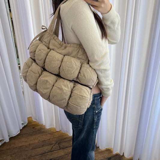 Marithe Francois Girbaud Cotton Beige Brown Trim Pokachu Multipocket Tote Bag