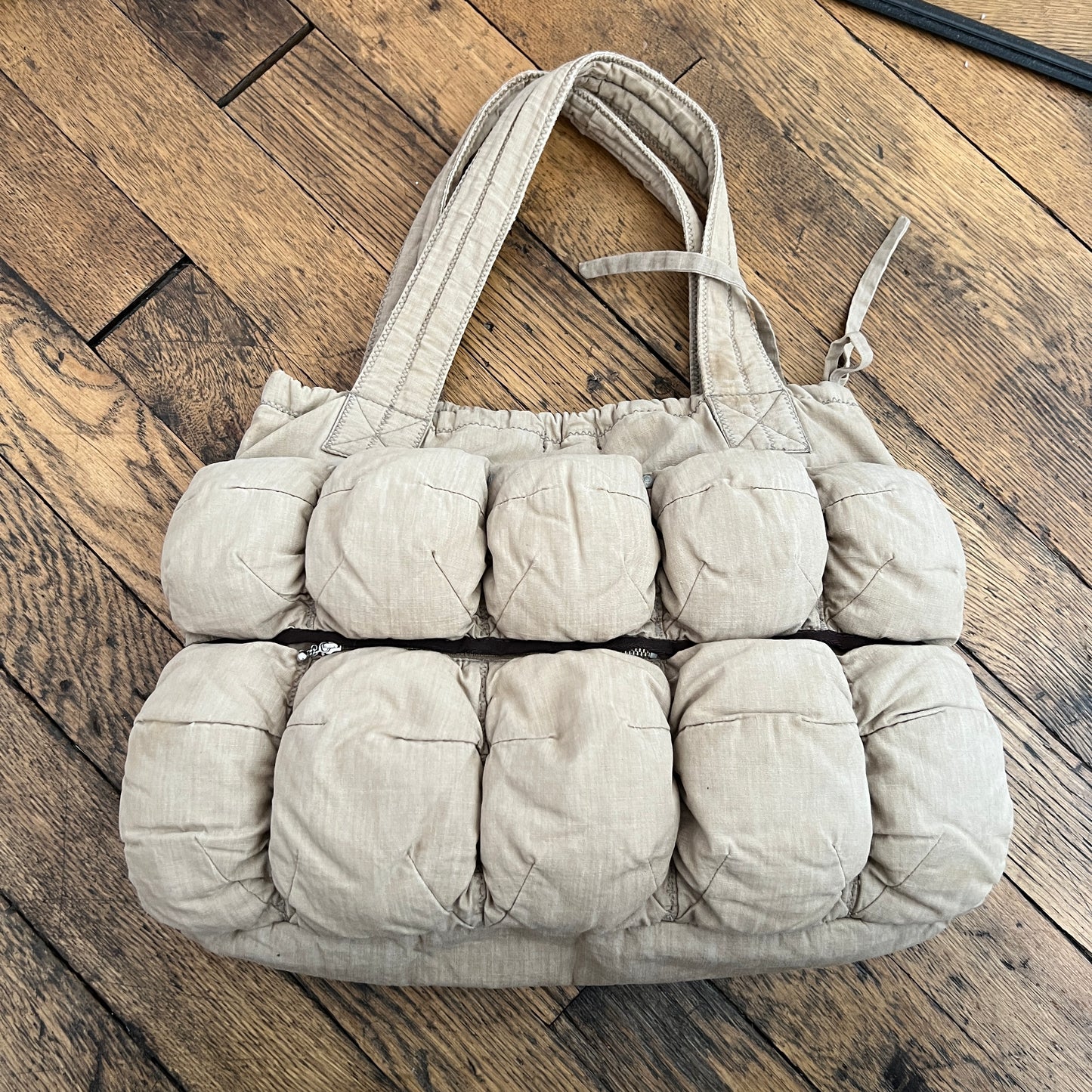 Marithe Francois Girbaud Cotton Beige Brown Trim Pokachu Multipocket Tote Bag