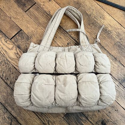 Marithe Francois Girbaud Cotton Beige Brown Trim Pokachu Multipocket Tote Bag