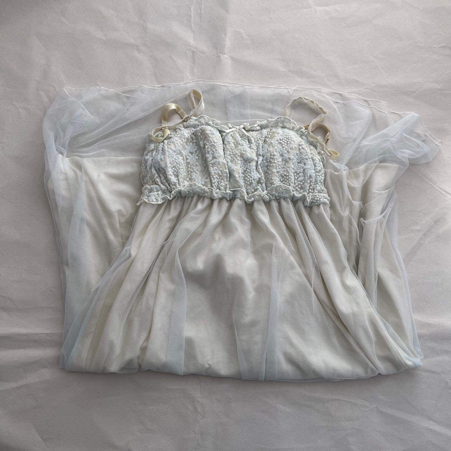 Cottage Cocoonist Baby Blue Lacey Ruched Bust Maxi Slip/Nightwear Dress
