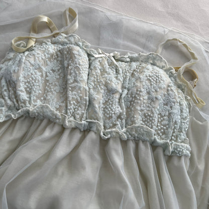 Cottage Cocoonist Baby Blue Lacey Ruched Bust Maxi Slip/Nightwear Dress
