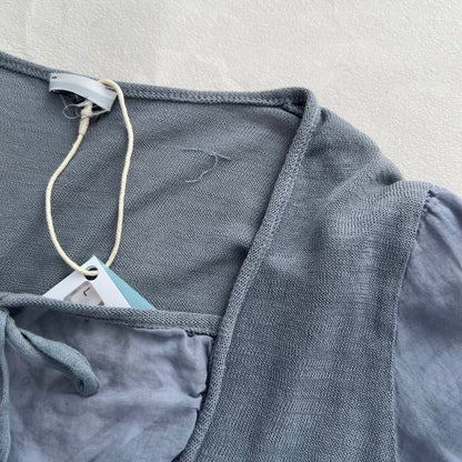 Sasch Grey Blue Milkmaid Layered Puff Hem Two In One Knit Top