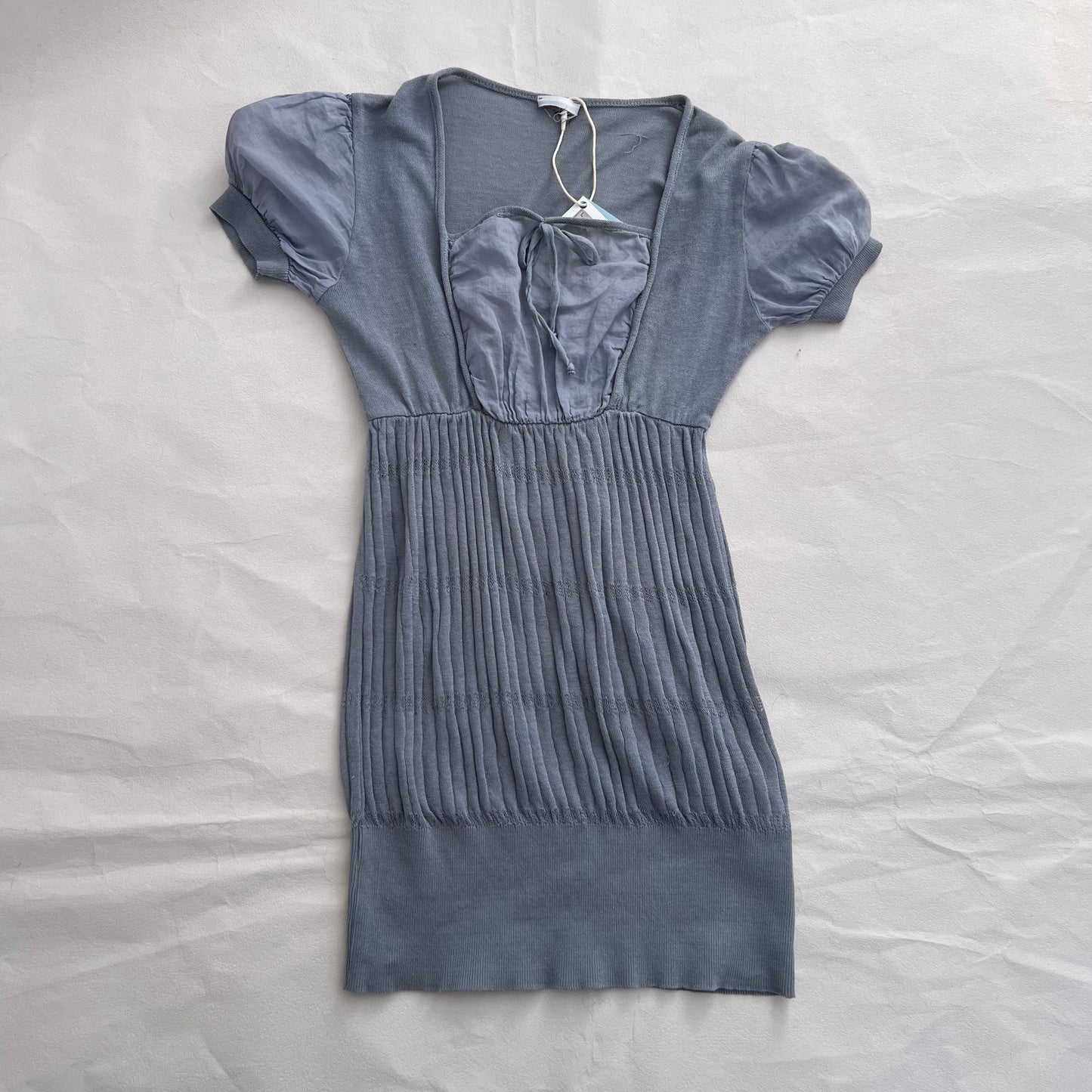 Sasch Grey Blue Milkmaid Layered Puff Hem Two In One Knit Top