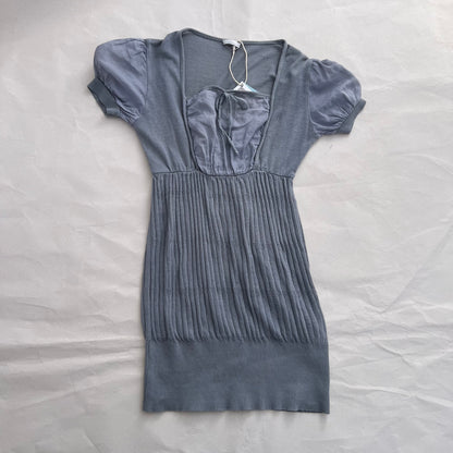 Sasch Grey Blue Milkmaid Layered Puff Hem Two In One Knit Top