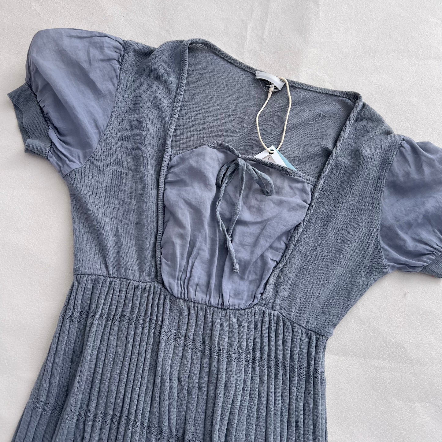 Sasch Grey Blue Milkmaid Layered Puff Hem Two In One Knit Top