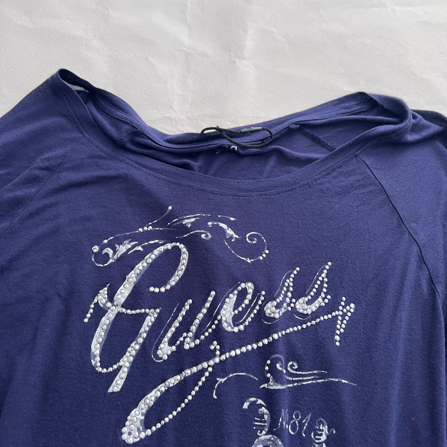 Guess Navy Silver Italic Stud Light Batwing Half Sleeve Tunic Top