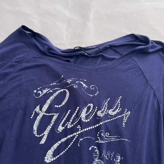Guess Navy Silver Italic Stud Light Batwing Half Sleeve Tunic Top