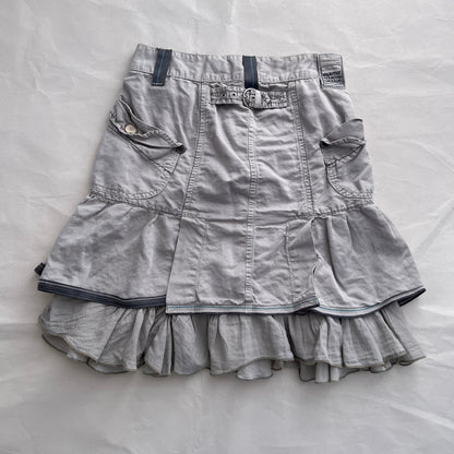 Marithe Francois Girbaud Stone Grey Mermaid Ruffle Flared Hem Midi Skirt