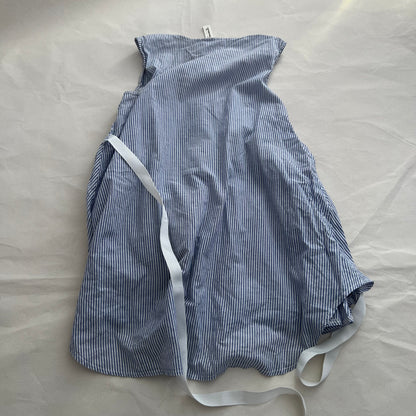 Blue Striped Souvenir Lace Embroidery Babydoll Blouson Top
