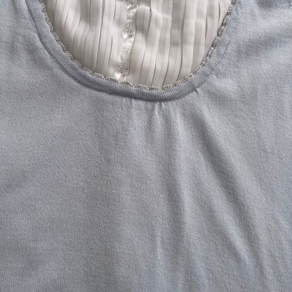 Coquette Balletcore Rew De Rew Baby Blue Short Sleeve Milkmaid Style Two In One Layered Top