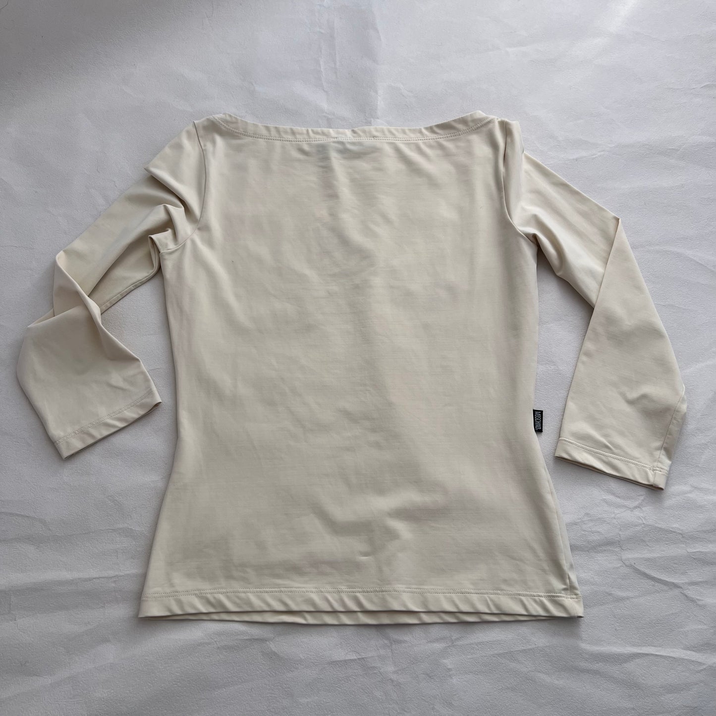 Moschino Cream Baby Blue You'Re A Star Graphic Wide Neck Log Sleeve Top