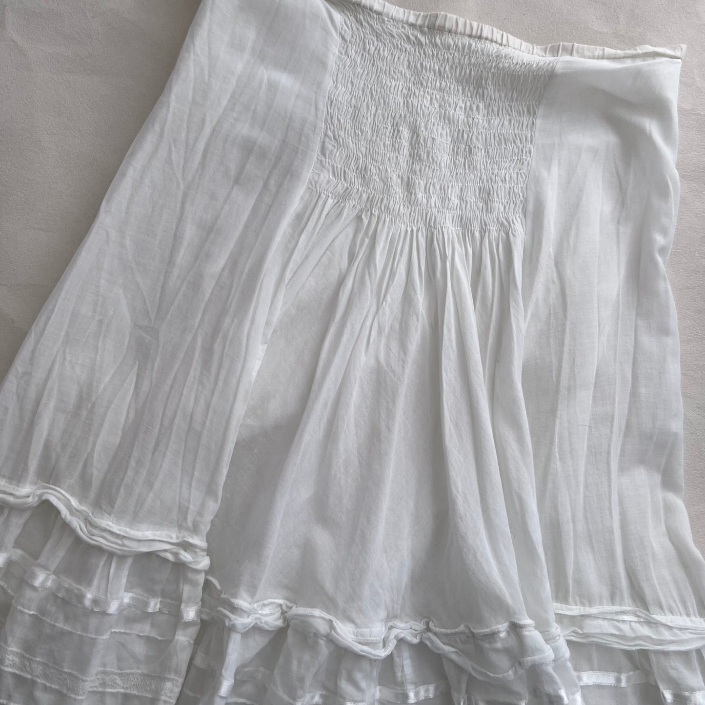 Cotton Cottage Eurosummer White Ruched Midi Skirt