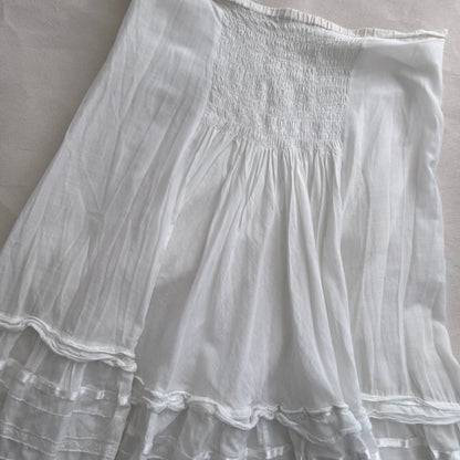 Cotton Cottage Eurosummer White Ruched Midi Skirt