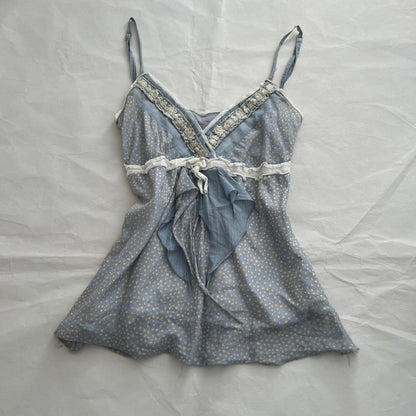 Esisto Cornflower Blue Beige Print Embroidery Lace Babydoll Camisole
